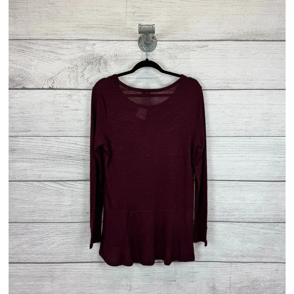 Cato Women's Maroon Soft Fall Long Sleeve Tunic Top Size Large